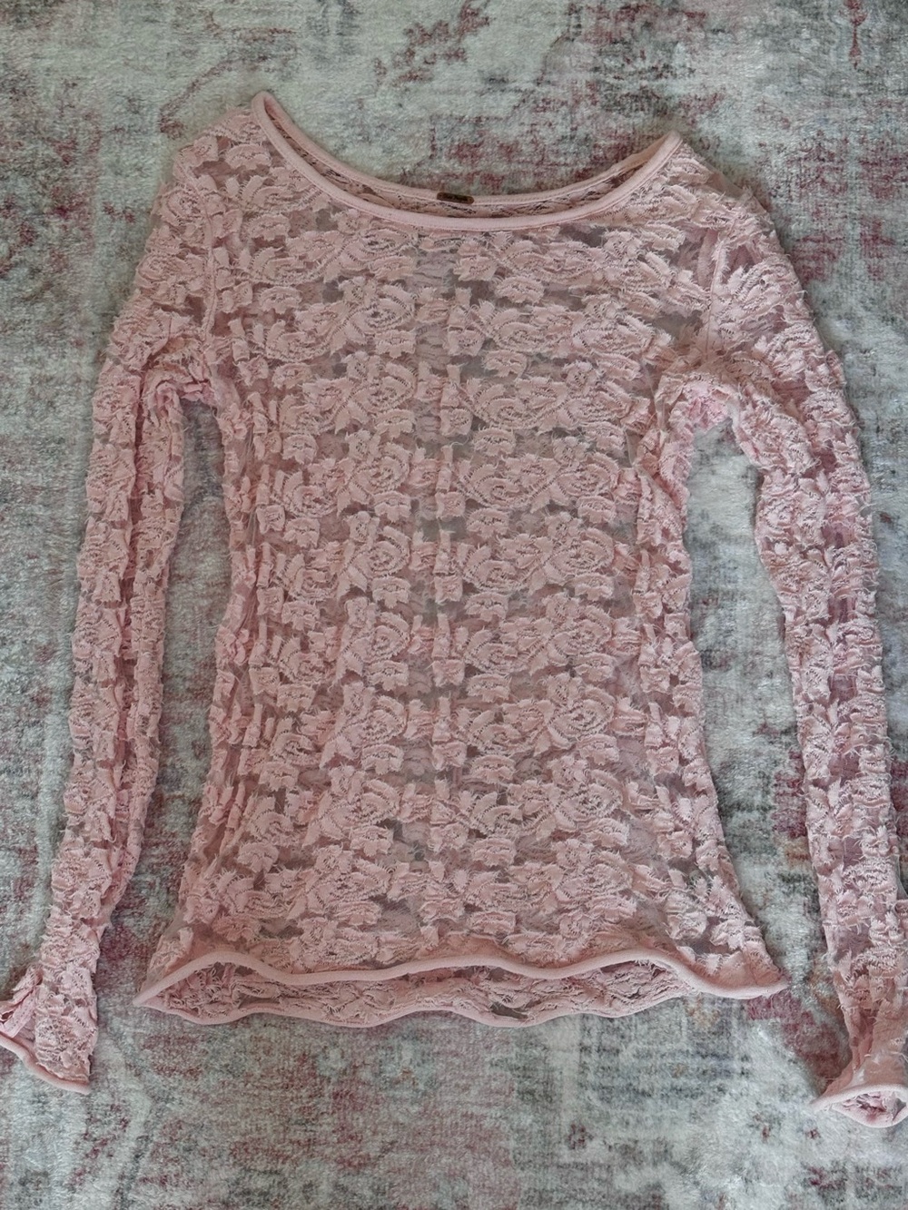 Free People Dusty Pink Floral Lace Long Sleeve Top
